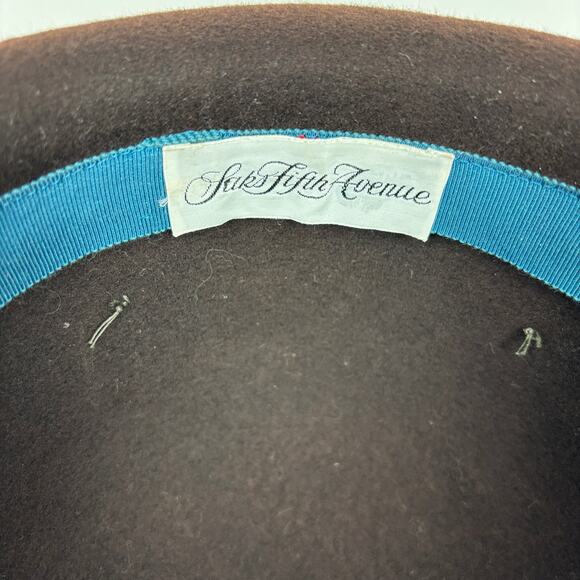 Saks Fifth Avenue Hat Chocolate Brown 100% Wool Felted Ribbon Bow Geo W. Bollman main image 8